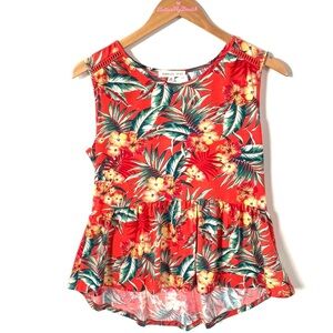 Parallel Skies Floral Sleeveless Peplum Hi-Low Top, Size S